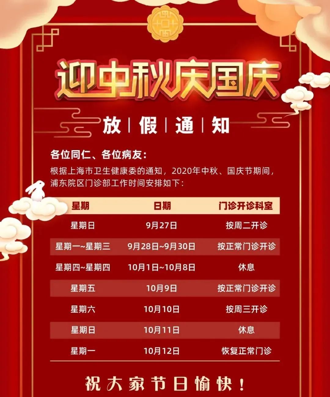国庆中秋假期,全市三级医院门急诊安排公布
